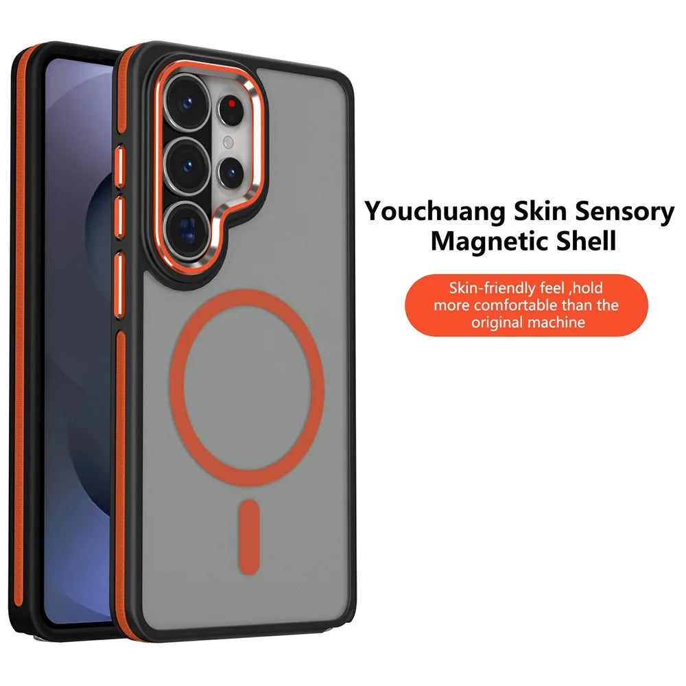 For Samsung Galaxy S26 Ultra Magnetic Case Matte Skin Touch Anti Drop TPU PC Phone Cover - Orange - 2