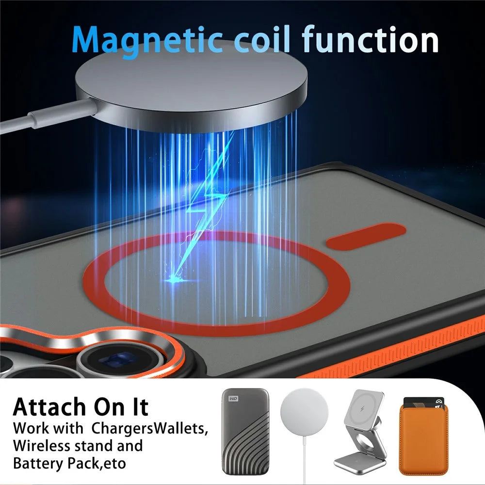 For Samsung Galaxy S26 Ultra Magnetic Case Matte Skin Touch Anti Drop TPU PC Phone Cover - Orange - 4