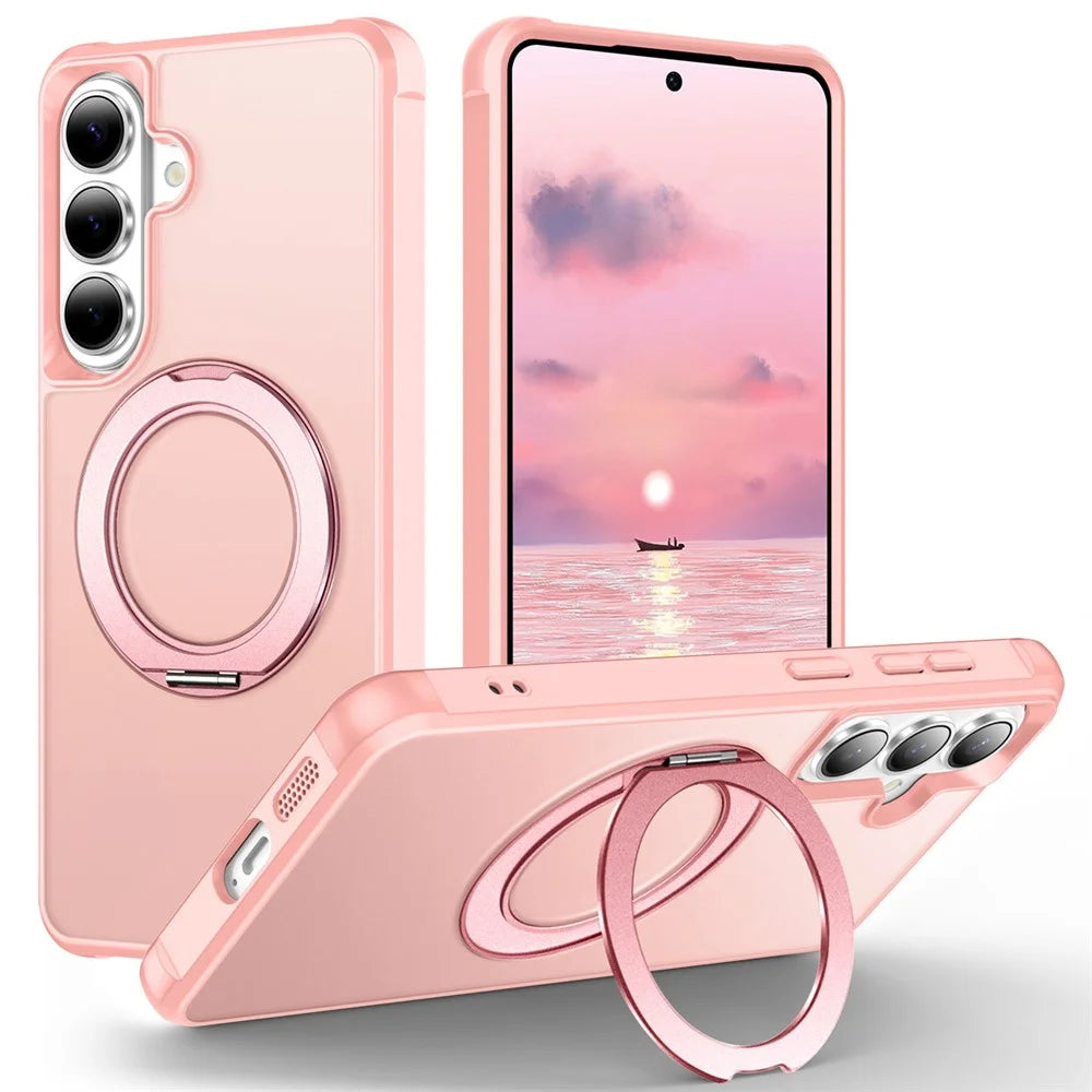 For Samsung Galaxy S26 Case Magnetic Kickstand TPU + PC Shockproof Hybrid Phone Cover - Pink - 1