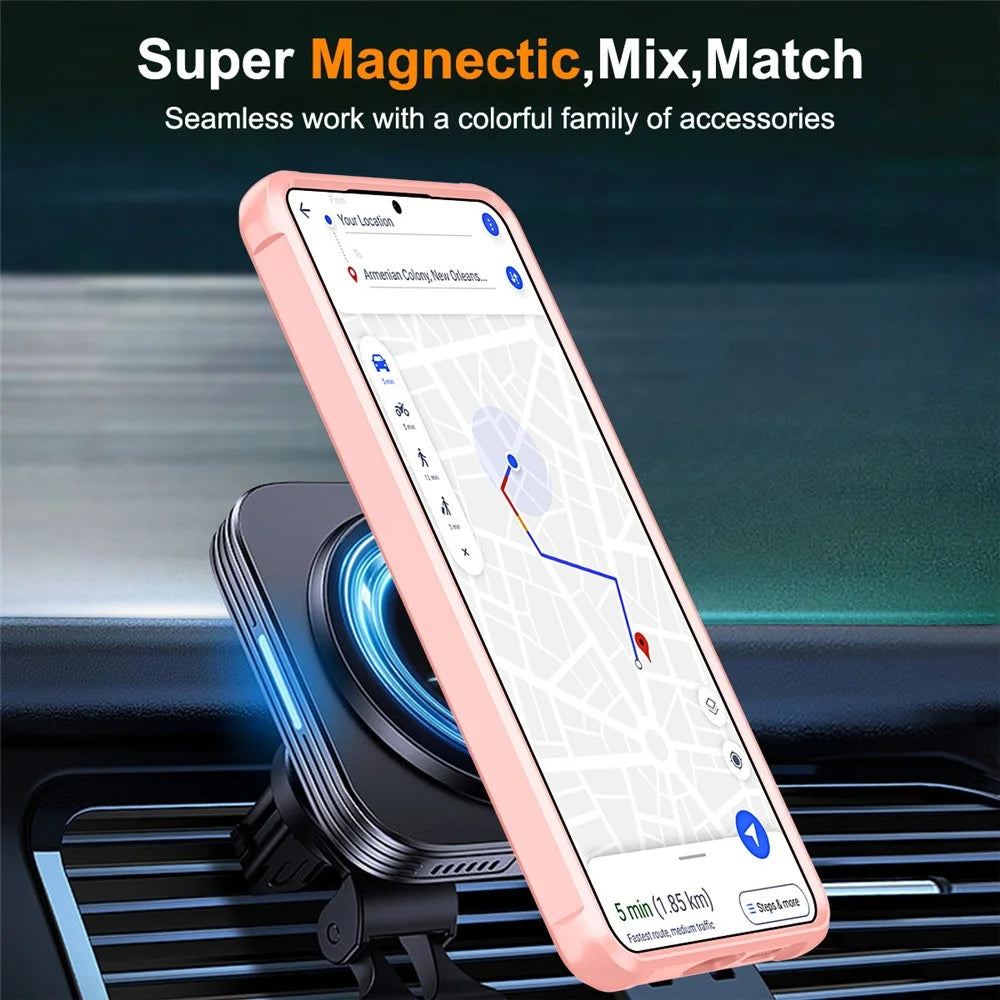 For Samsung Galaxy S26+ Case Magnetic Kickstand TPU + PC Shockproof Hybrid Phone Cover - Pink - 4