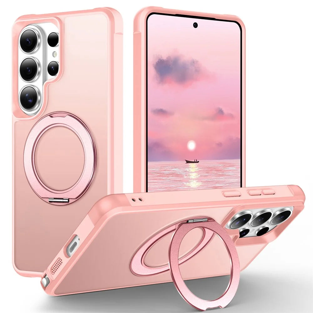 For Samsung Galaxy S26 Ultra Case Magnetic Kickstand TPU + PC Shockproof Hybrid Phone Cover - Pink - 1