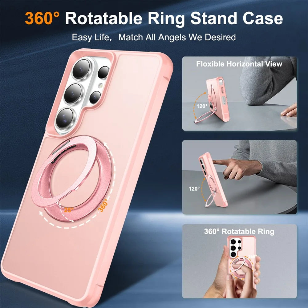 For Samsung Galaxy S26 Ultra Case Magnetic Kickstand TPU + PC Shockproof Hybrid Phone Cover - Pink - 2