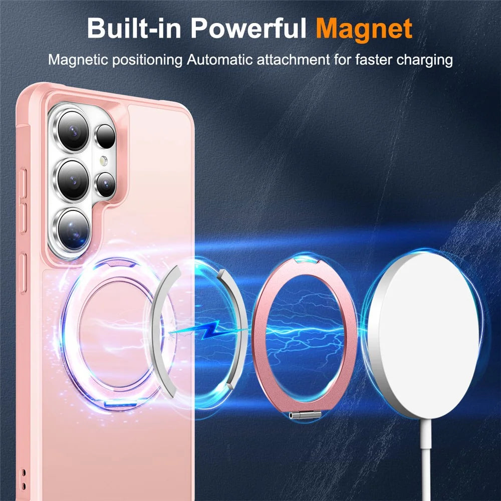 For Samsung Galaxy S26 Ultra Case Magnetic Kickstand TPU + PC Shockproof Hybrid Phone Cover - Pink - 3