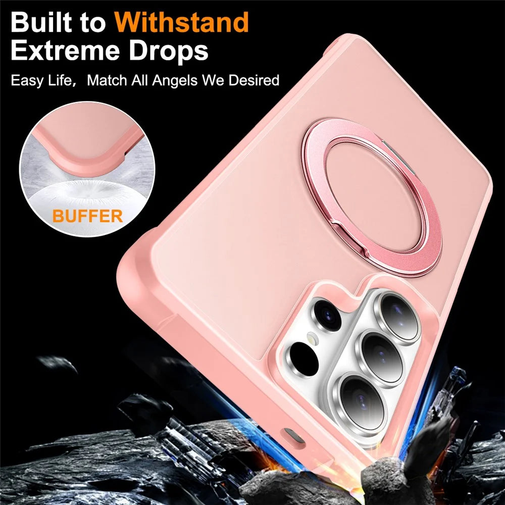 For Samsung Galaxy S26 Ultra Case Magnetic Kickstand TPU + PC Shockproof Hybrid Phone Cover - Pink - 5