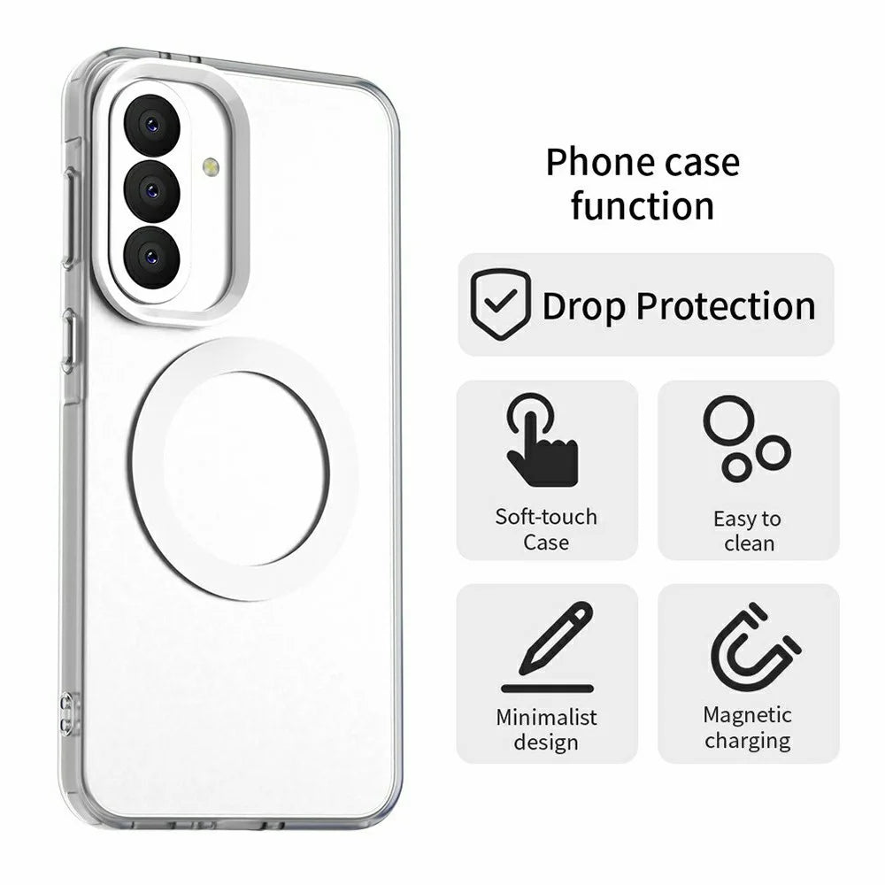 For Samsung Galaxy A37 5G Magnetic Case Anti Drop Hybrid Phone Back Cover - White - 5