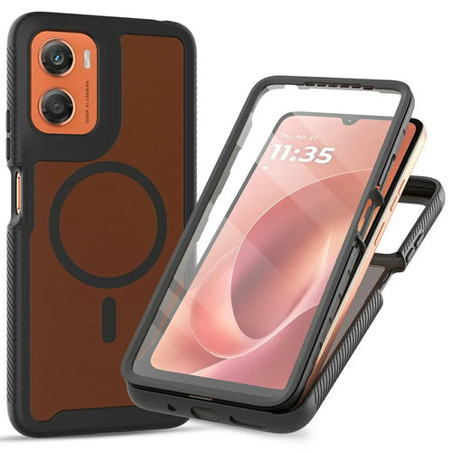 For Motorola Moto G06 Power 4G / G06 4G Magnetic Phone Case 3 in 1 Translucent Skin Touch PC TPU Back Cover with PET Screen Film - Black - 1