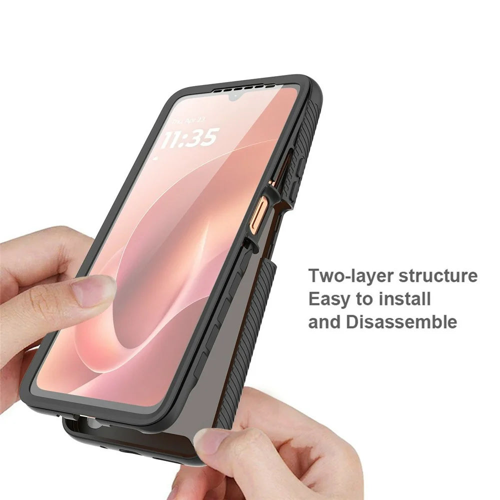 For Motorola Moto G06 Power 4G / G06 4G Magnetic Phone Case 3 in 1 Translucent Skin Touch PC TPU Back Cover with PET Screen Film - Black - 2