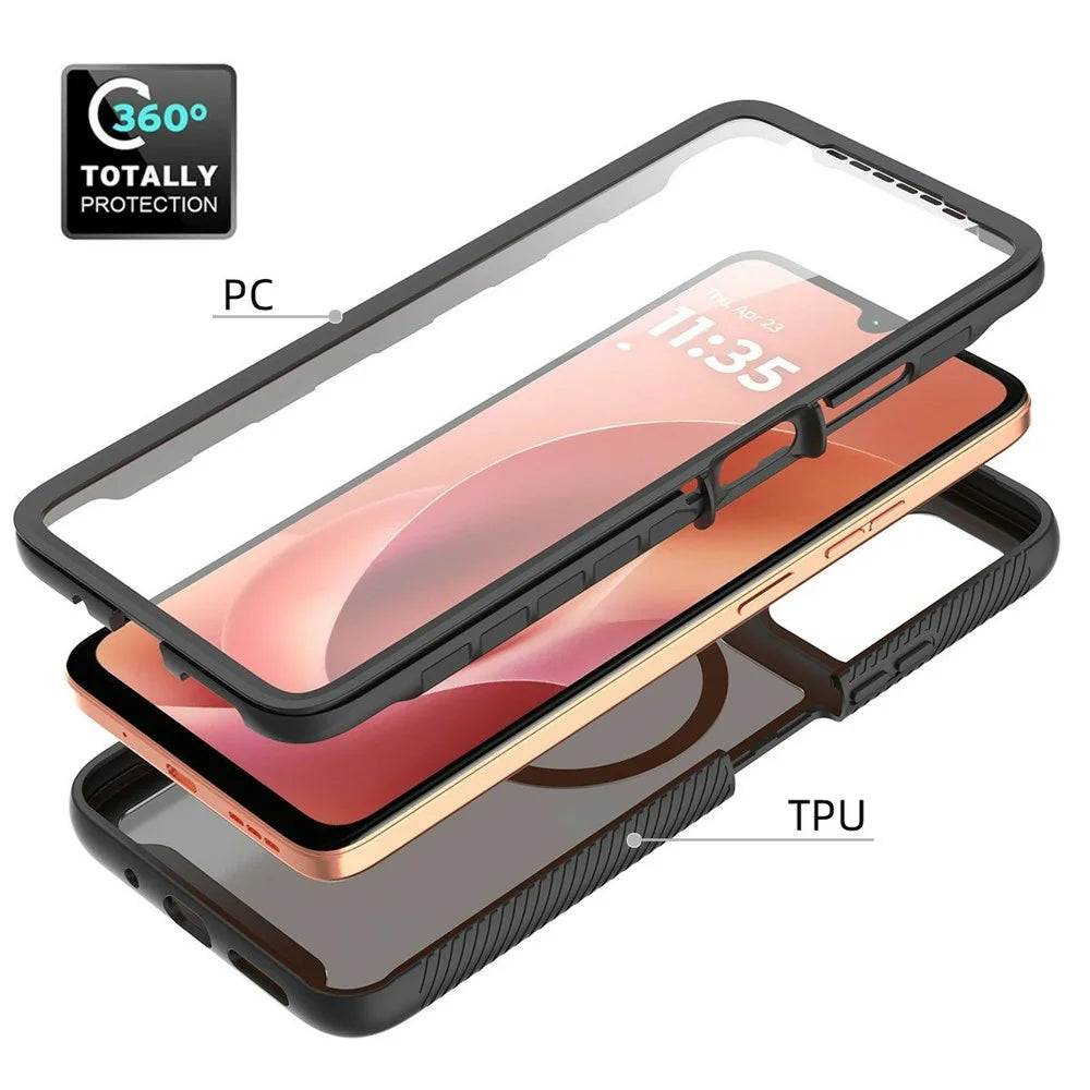 For Motorola Moto G06 Power 4G / G06 4G Magnetic Phone Case 3 in 1 Translucent Skin Touch PC TPU Back Cover with PET Screen Film - Black - 4