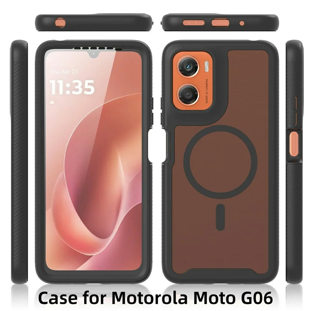 For Motorola Moto G06 Power 4G / G06 4G Magnetic Phone Case 3 in 1 Translucent Skin Touch PC TPU Back Cover with PET Screen Film - Black - 6