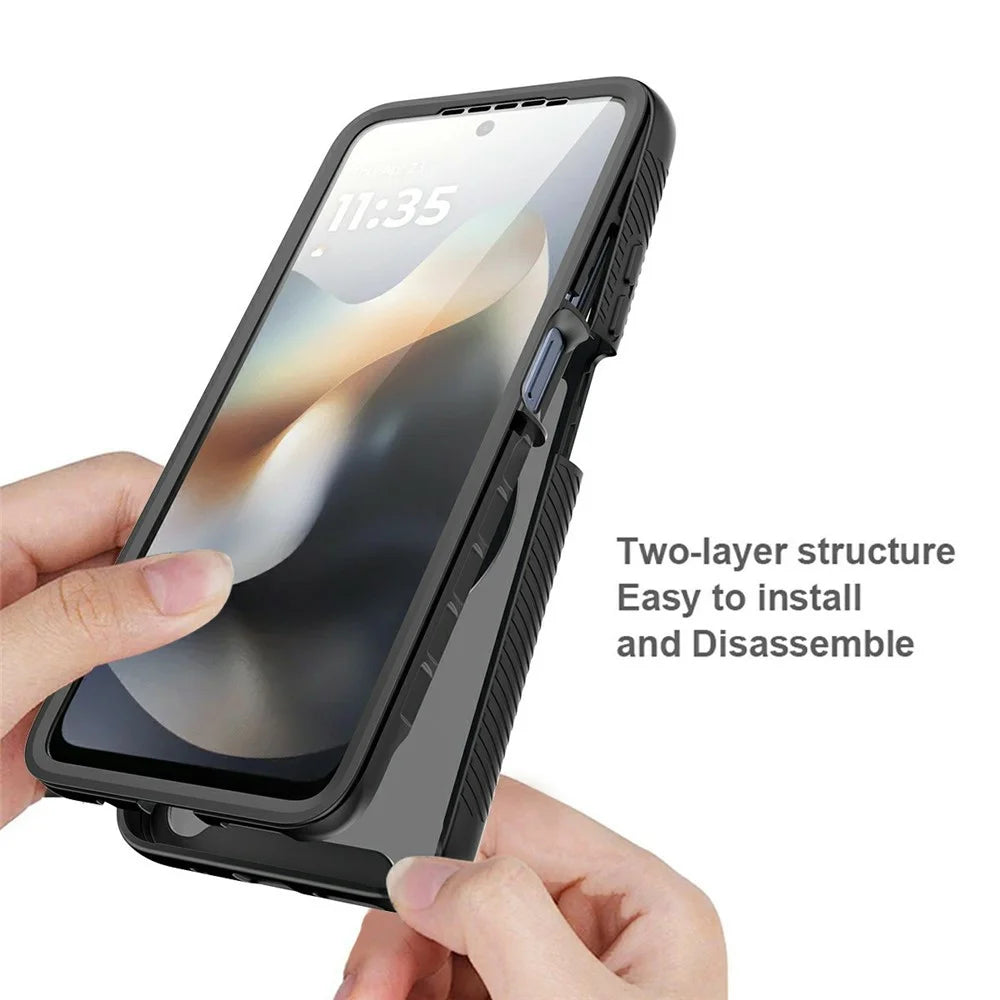 Magnetic Phone Case For Motorola Moto G17 Power 4G / G17 4G / G15 4G / G15 Power 4G / E15 4G / G05 4G 3 in 1 Translucent Skin Touch PC TPU Back Cover with PET Screen Film - Black - 2