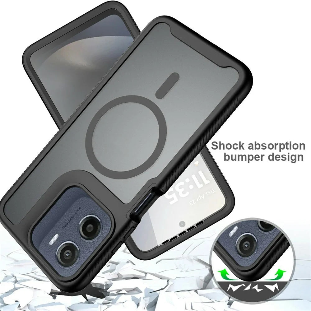 Magnetic Phone Case For Motorola Moto G17 Power 4G / G17 4G / G15 4G / G15 Power 4G / E15 4G / G05 4G 3 in 1 Translucent Skin Touch PC TPU Back Cover with PET Screen Film - Black - 5