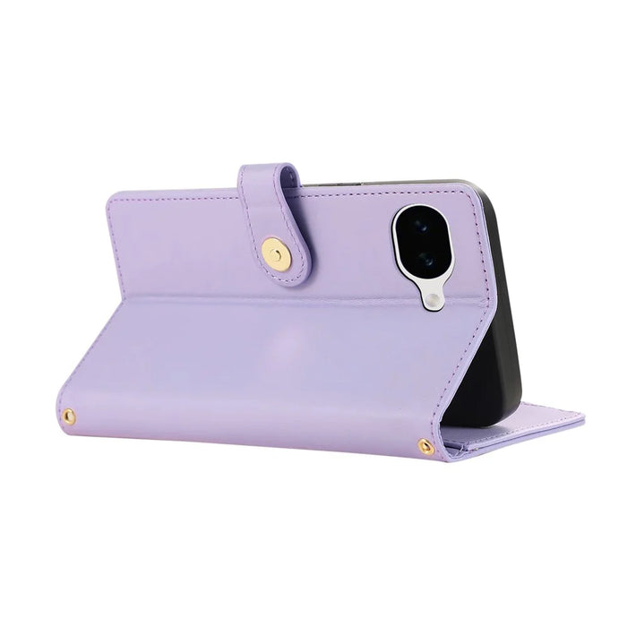 Phone Case For Google Pixel 10a Multi Card Slots Zipper Rhombus Leather Cover with Wrist Strap - Purple - 5