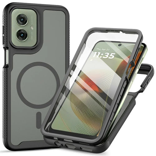 For Motorola Moto G55 5G Magnetic Phone Case 3 in 1 Translucent Skin Touch PC TPU Back Cover with PET Screen Film - Black - 1
