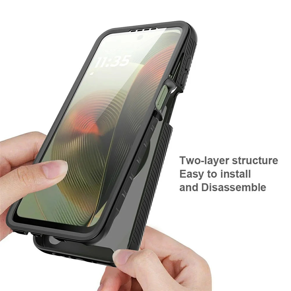 For Motorola Moto G55 5G Magnetic Phone Case 3 in 1 Translucent Skin Touch PC TPU Back Cover with PET Screen Film - Black - 2