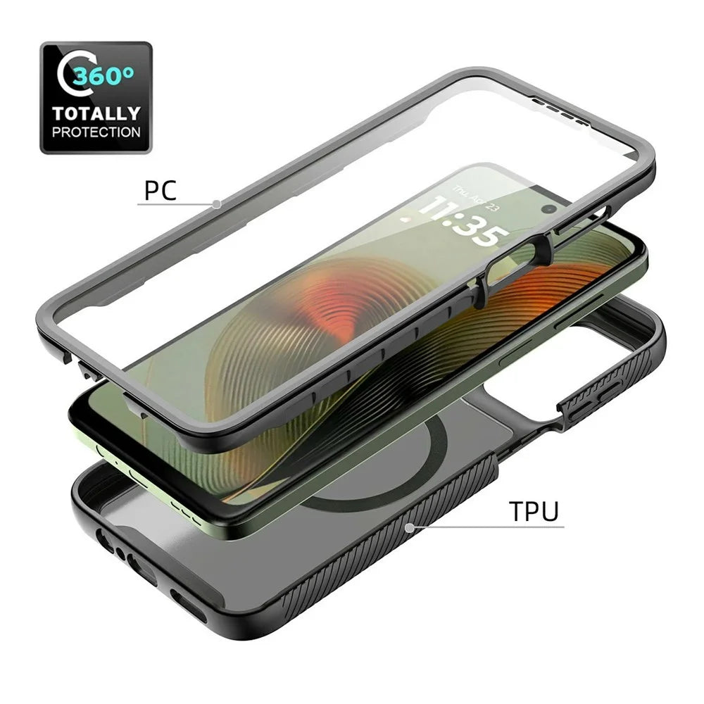 For Motorola Moto G55 5G Magnetic Phone Case 3 in 1 Translucent Skin Touch PC TPU Back Cover with PET Screen Film - Black - 4