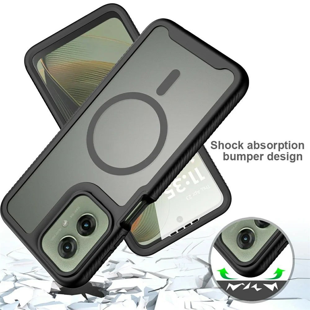 For Motorola Moto G55 5G Magnetic Phone Case 3 in 1 Translucent Skin Touch PC TPU Back Cover with PET Screen Film - Black - 5