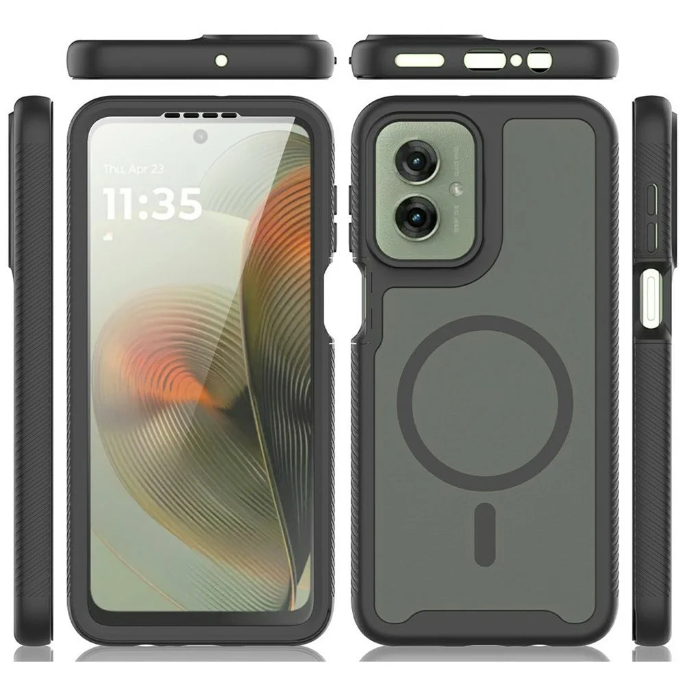 For Motorola Moto G55 5G Magnetic Phone Case 3 in 1 Translucent Skin Touch PC TPU Back Cover with PET Screen Film - Black - 6