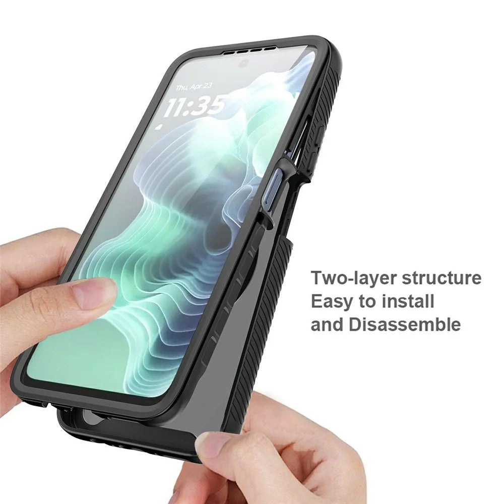 For Motorola Moto G35 5G Magnetic Phone Case 3 in 1 Translucent Skin Touch PC TPU Back Cover with PET Screen Film - Black - 2