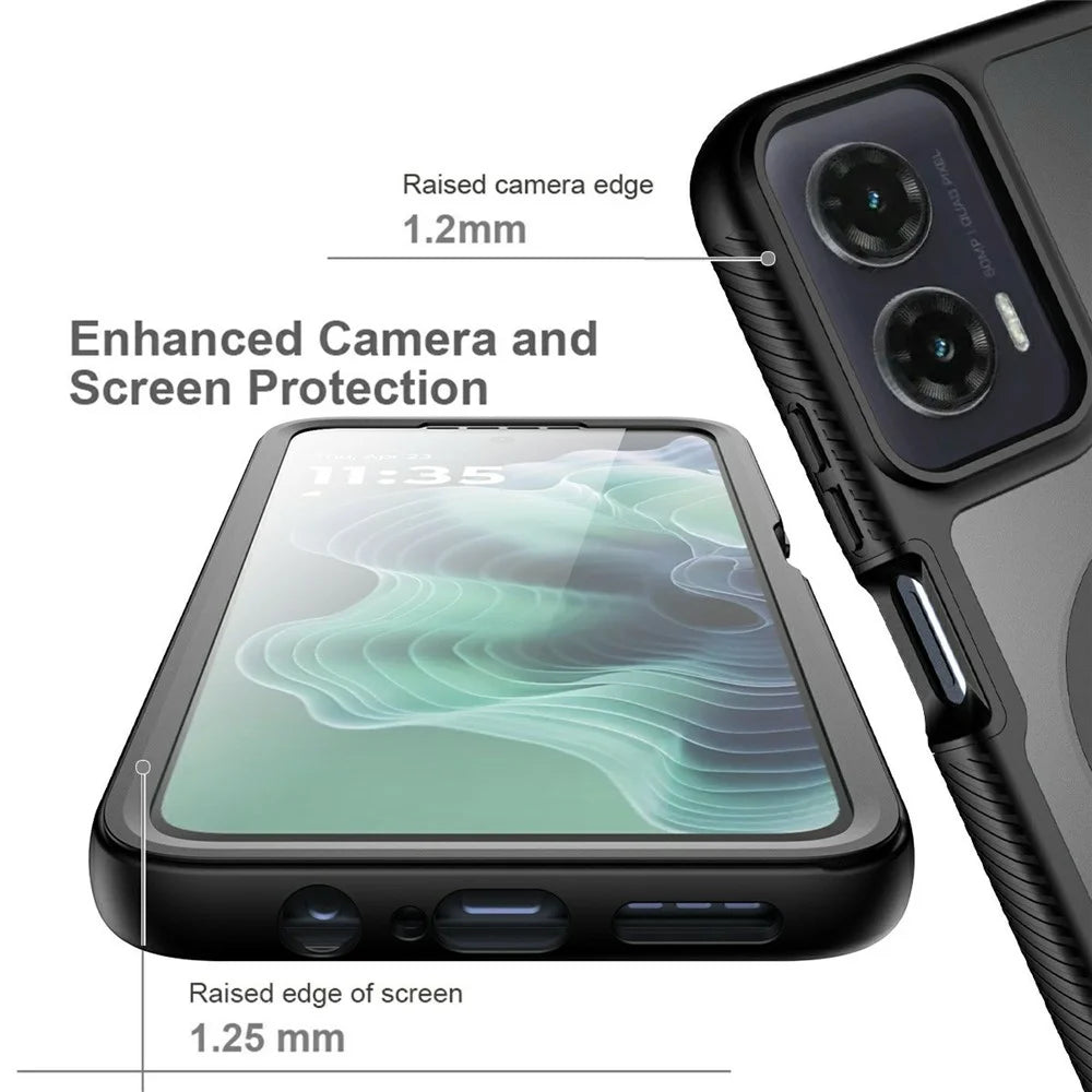 For Motorola Moto G35 5G Magnetic Phone Case 3 in 1 Translucent Skin Touch PC TPU Back Cover with PET Screen Film - Black - 3