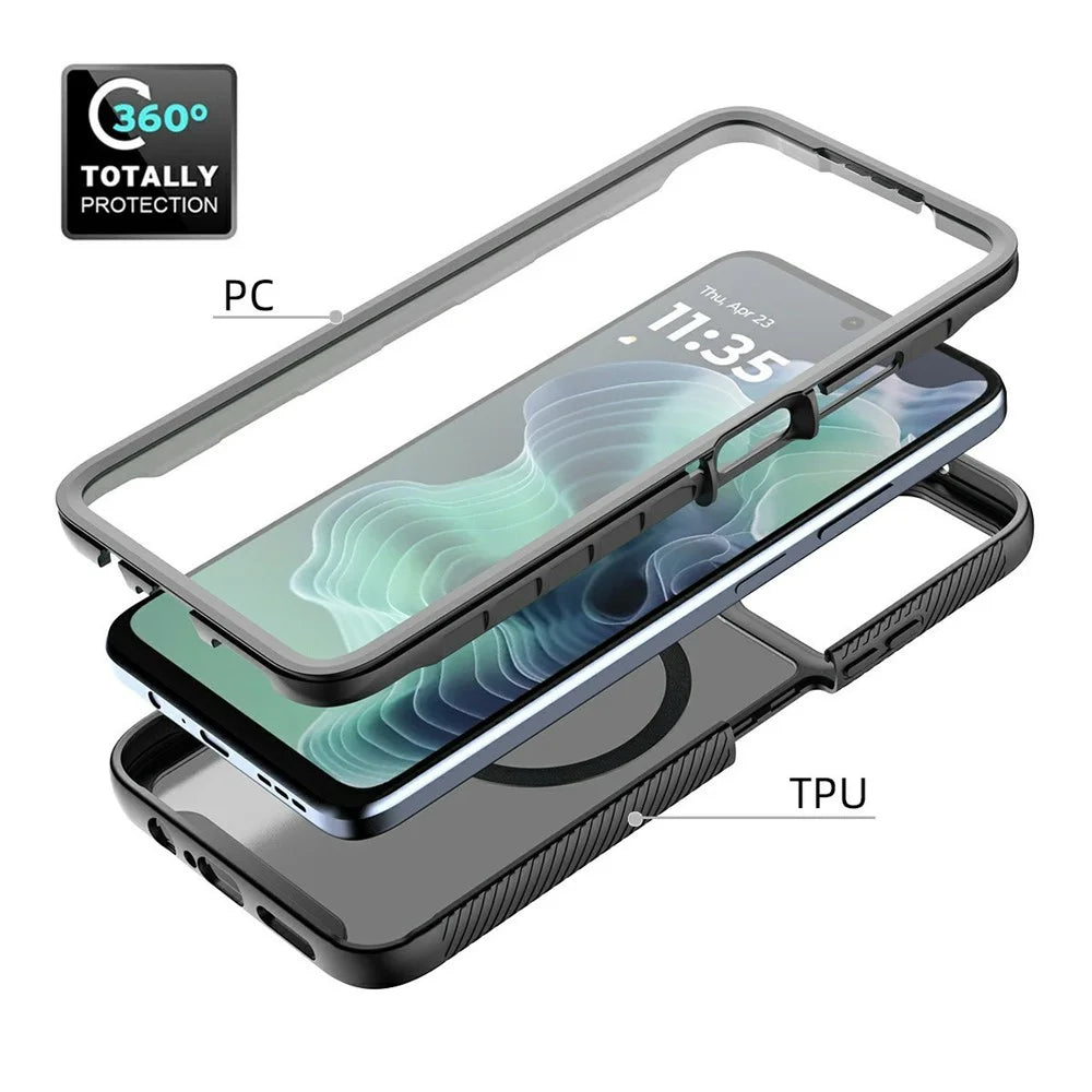 For Motorola Moto G35 5G Magnetic Phone Case 3 in 1 Translucent Skin Touch PC TPU Back Cover with PET Screen Film - Black - 4