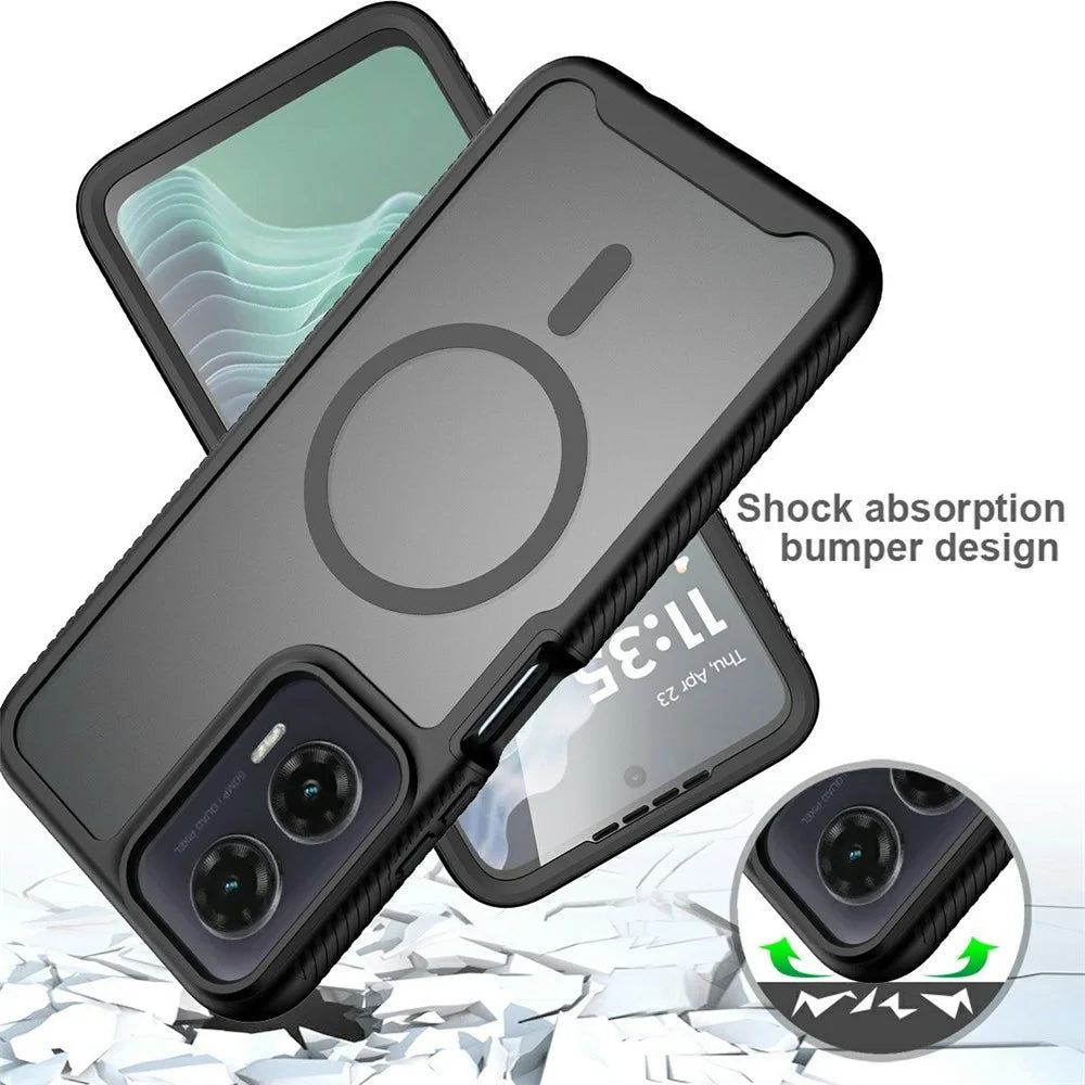 For Motorola Moto G35 5G Magnetic Phone Case 3 in 1 Translucent Skin Touch PC TPU Back Cover with PET Screen Film - Black - 5