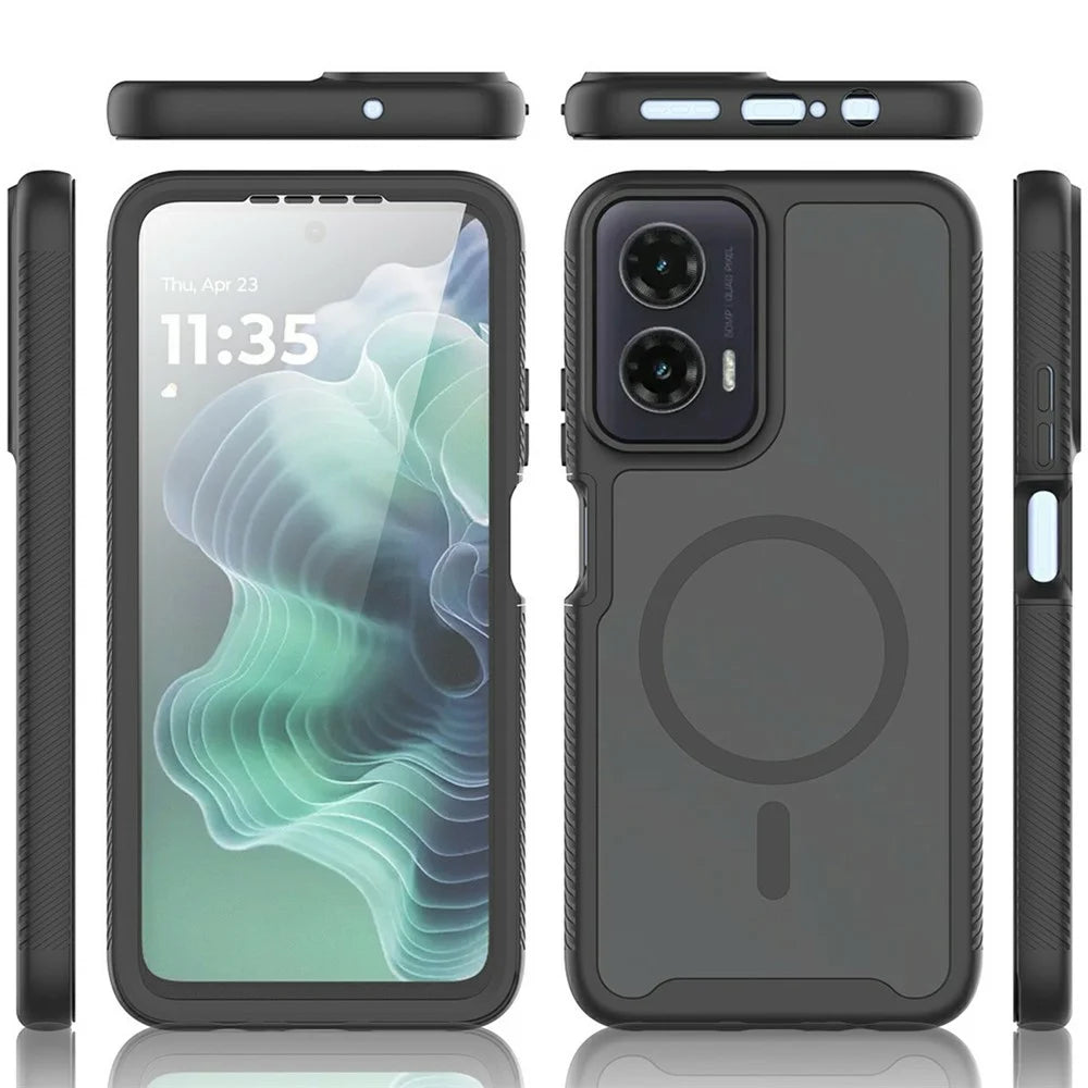 For Motorola Moto G35 5G Magnetic Phone Case 3 in 1 Translucent Skin Touch PC TPU Back Cover with PET Screen Film - Black - 6