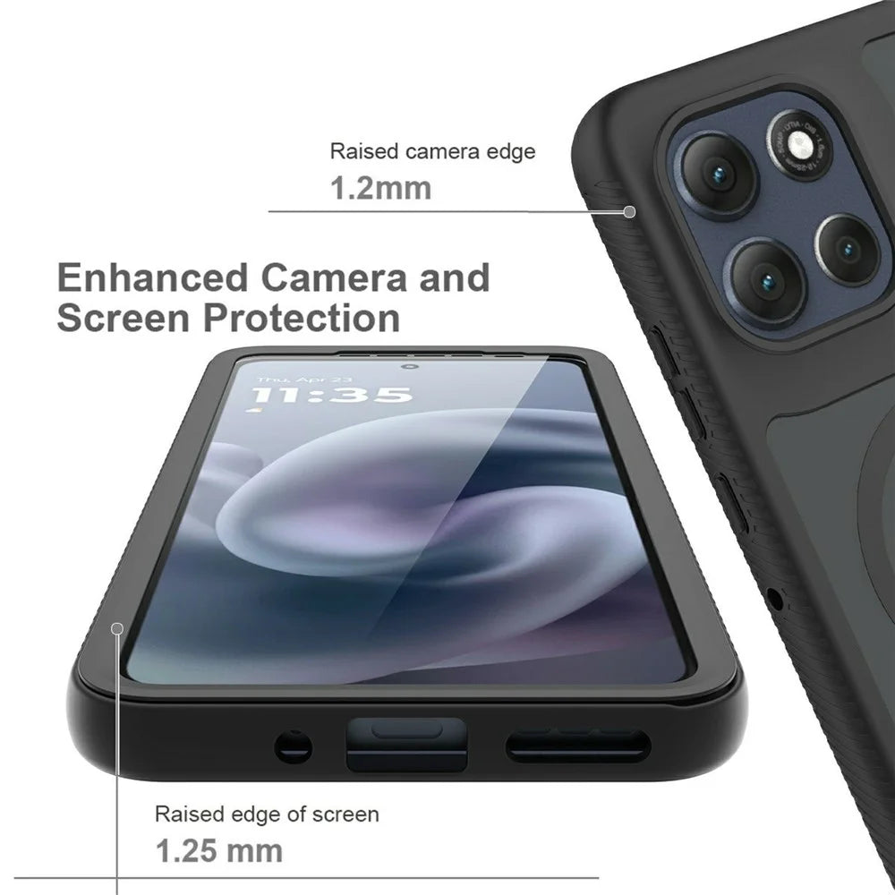 For Motorola Moto G86 5G Magnetic Phone Case 3 in 1 Translucent Skin Touch PC TPU Back Cover with PET Screen Film - Black - 3