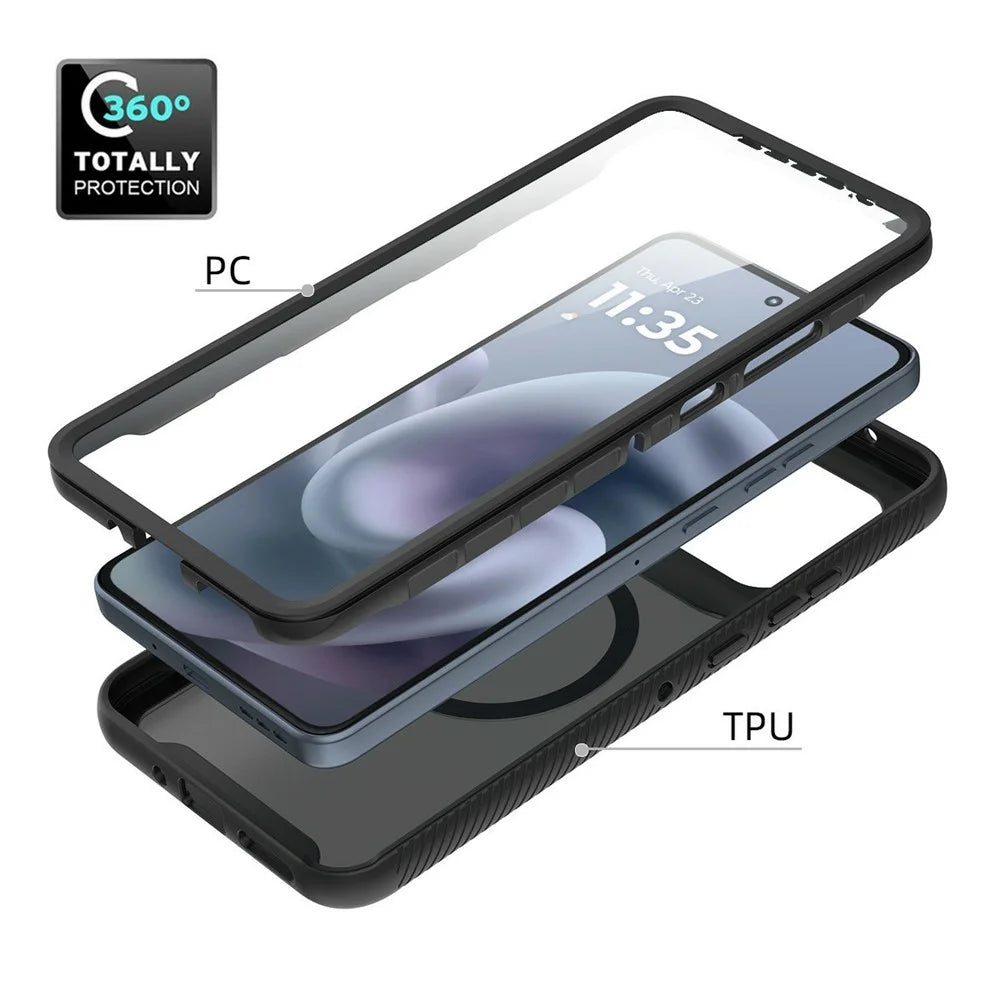 For Motorola Moto G86 5G Magnetic Phone Case 3 in 1 Translucent Skin Touch PC TPU Back Cover with PET Screen Film - Black - 4