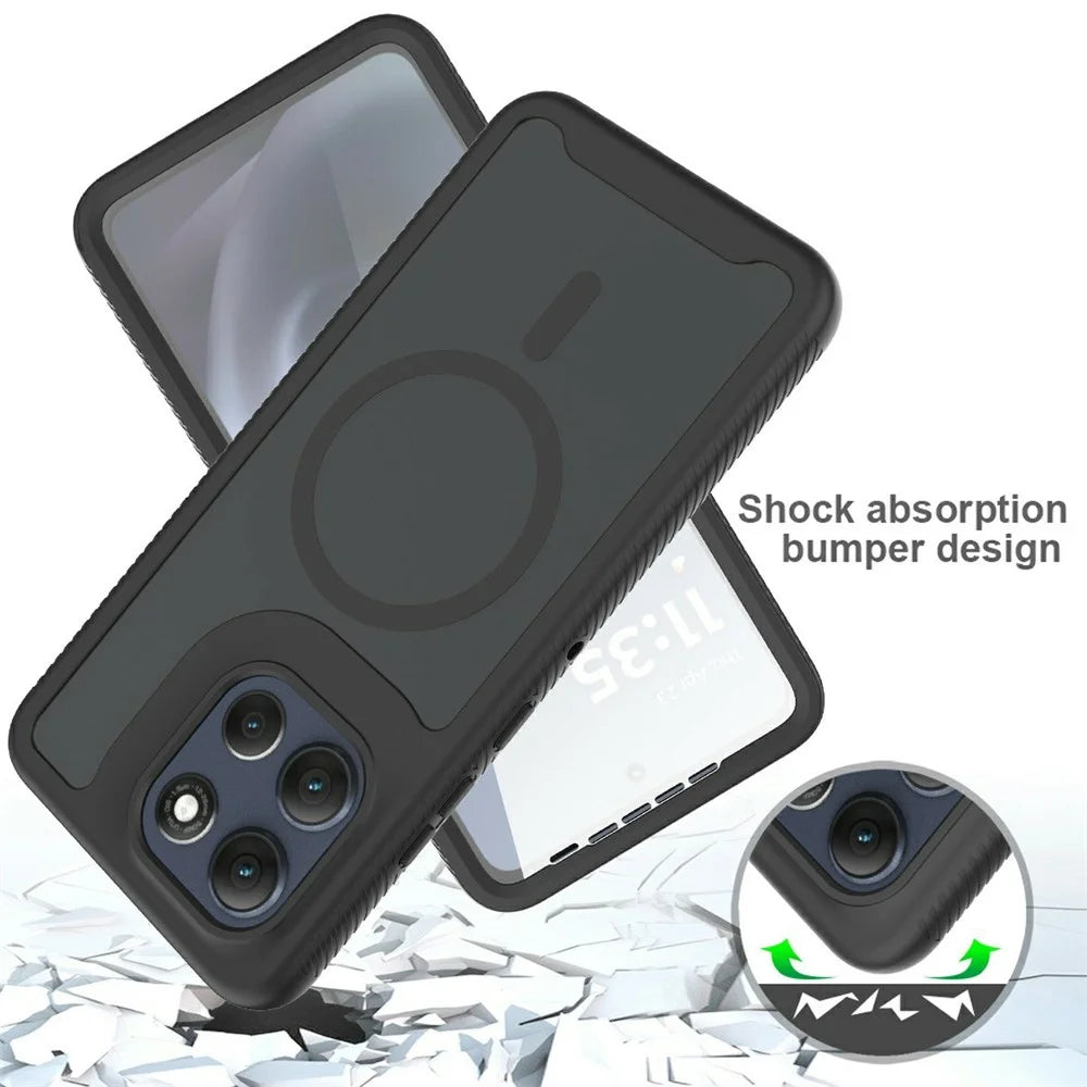 For Motorola Moto G86 5G Magnetic Phone Case 3 in 1 Translucent Skin Touch PC TPU Back Cover with PET Screen Film - Black - 5