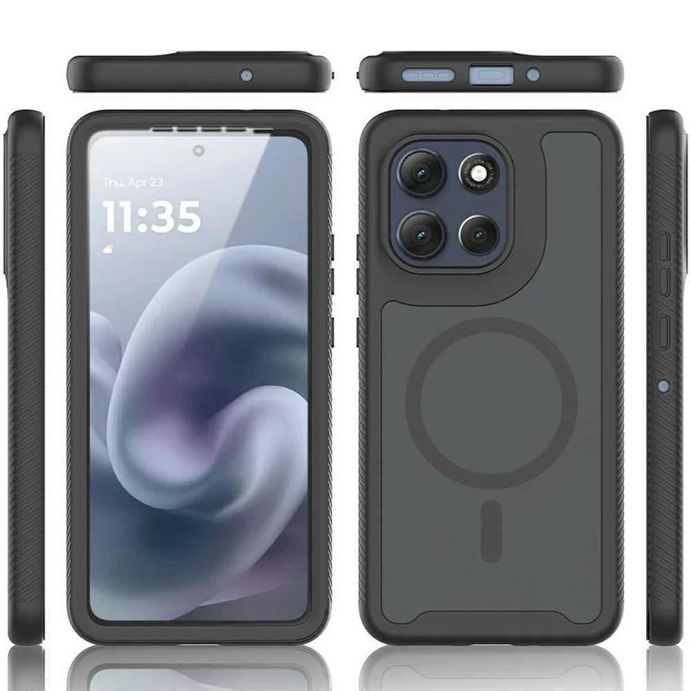 For Motorola Moto G86 5G Magnetic Phone Case 3 in 1 Translucent Skin Touch PC TPU Back Cover with PET Screen Film - Black - 6