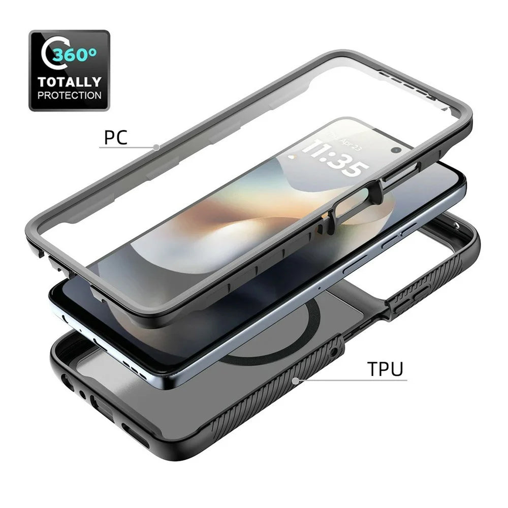 For Motorola Moto G56 5G Magnetic Phone Case 3 in 1 Translucent Skin Touch PC TPU Back Cover with PET Screen Film - Black - 4