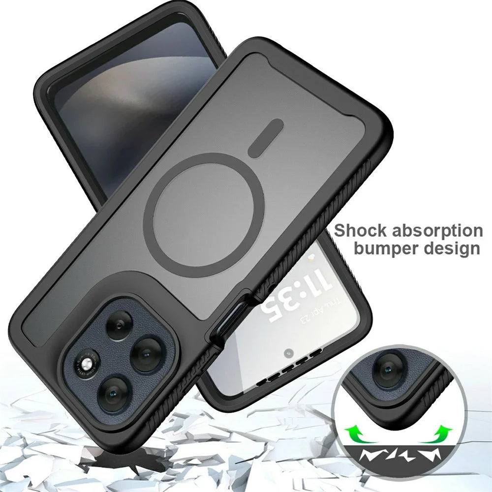 For Motorola Moto G56 5G Magnetic Phone Case 3 in 1 Translucent Skin Touch PC TPU Back Cover with PET Screen Film - Black - 5