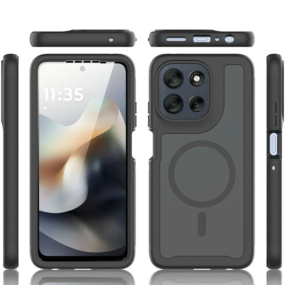 For Motorola Moto G56 5G Magnetic Phone Case 3 in 1 Translucent Skin Touch PC TPU Back Cover with PET Screen Film - Black - 6