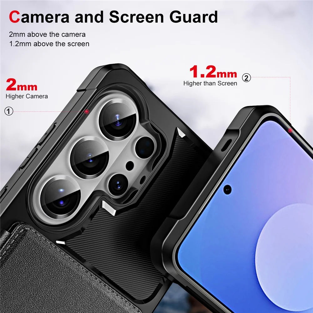 For Samsung Galaxy S26 Ultra Case Card Slot Kickstand Leather + TPU Reinforced Corner Phone Cover - Black - 5
