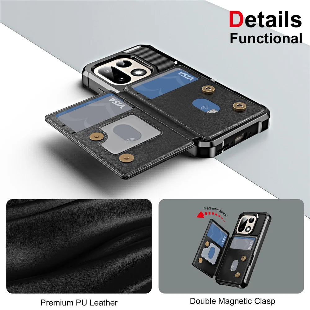 For OnePlus 15 5G Case Card Slot Kickstand Leather + TPU Reinforced Corner Phone Cover - Black - 6