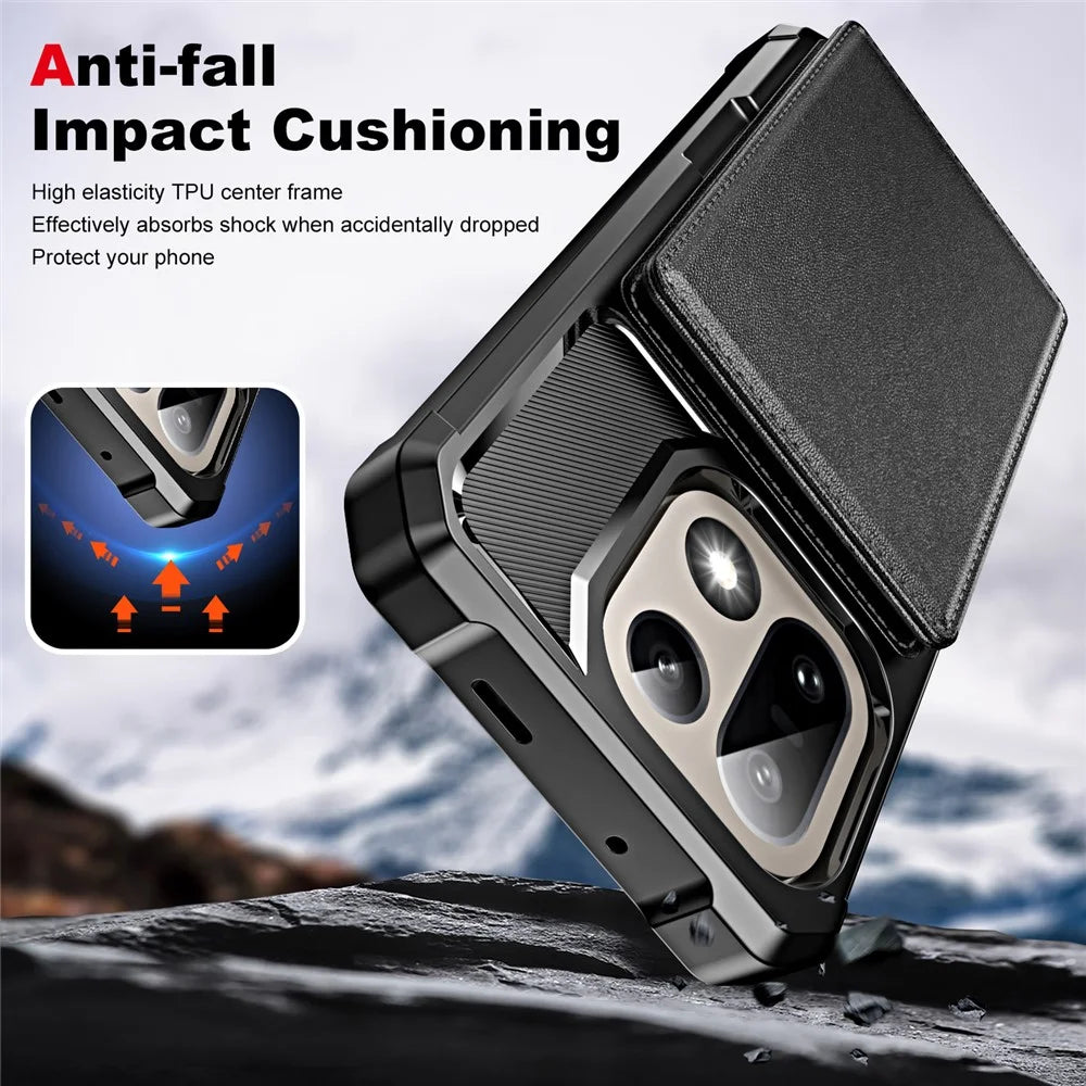 For OnePlus 15 5G Case Card Slot Kickstand Leather + TPU Reinforced Corner Phone Cover - Black - 7
