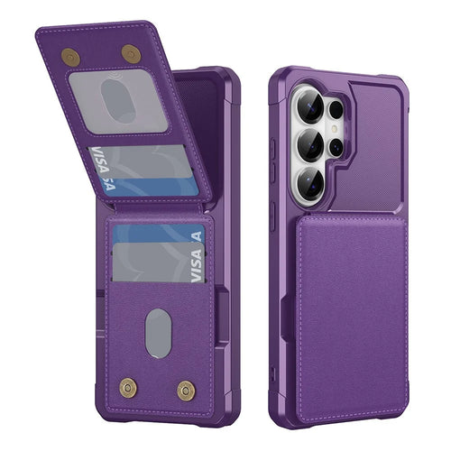 For Samsung Galaxy S26 Ultra Case with Card Slot Kickstand PU Leather + TPU Phone Cover - Purple - 1