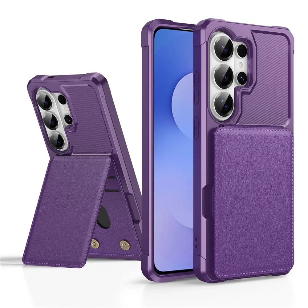 For Samsung Galaxy S26 Ultra Case with Card Slot Kickstand PU Leather + TPU Phone Cover - Purple - 2