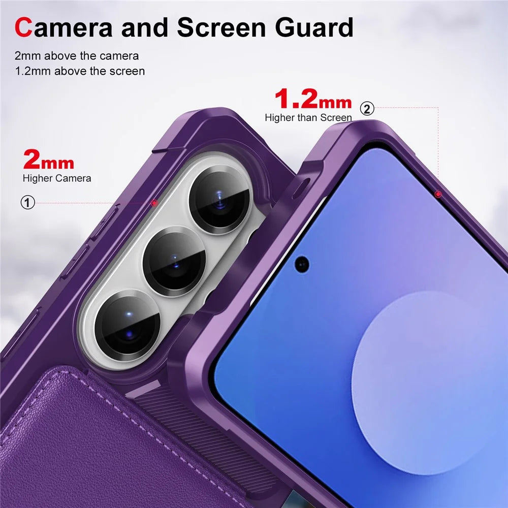 For Samsung Galaxy S26 Ultra Case with Card Slot Kickstand PU Leather + TPU Phone Cover - Purple - 5