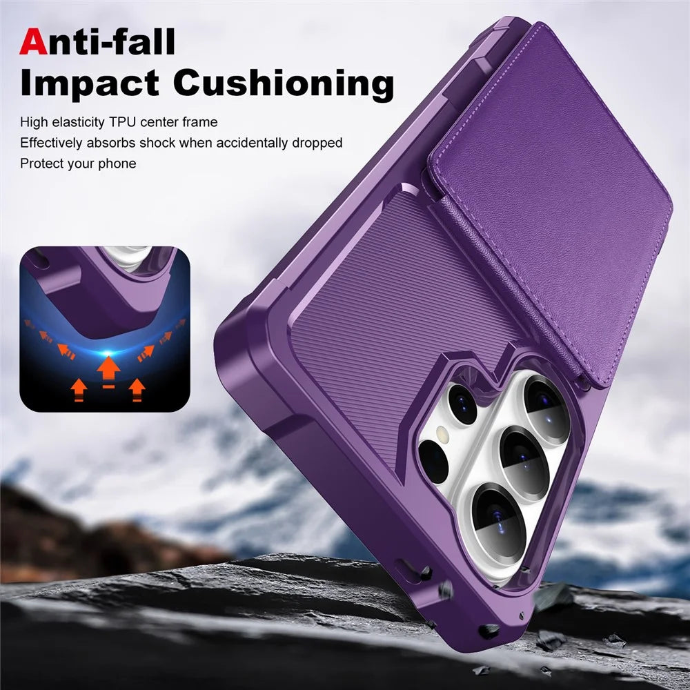 For Samsung Galaxy S26 Ultra Case with Card Slot Kickstand PU Leather + TPU Phone Cover - Purple - 6