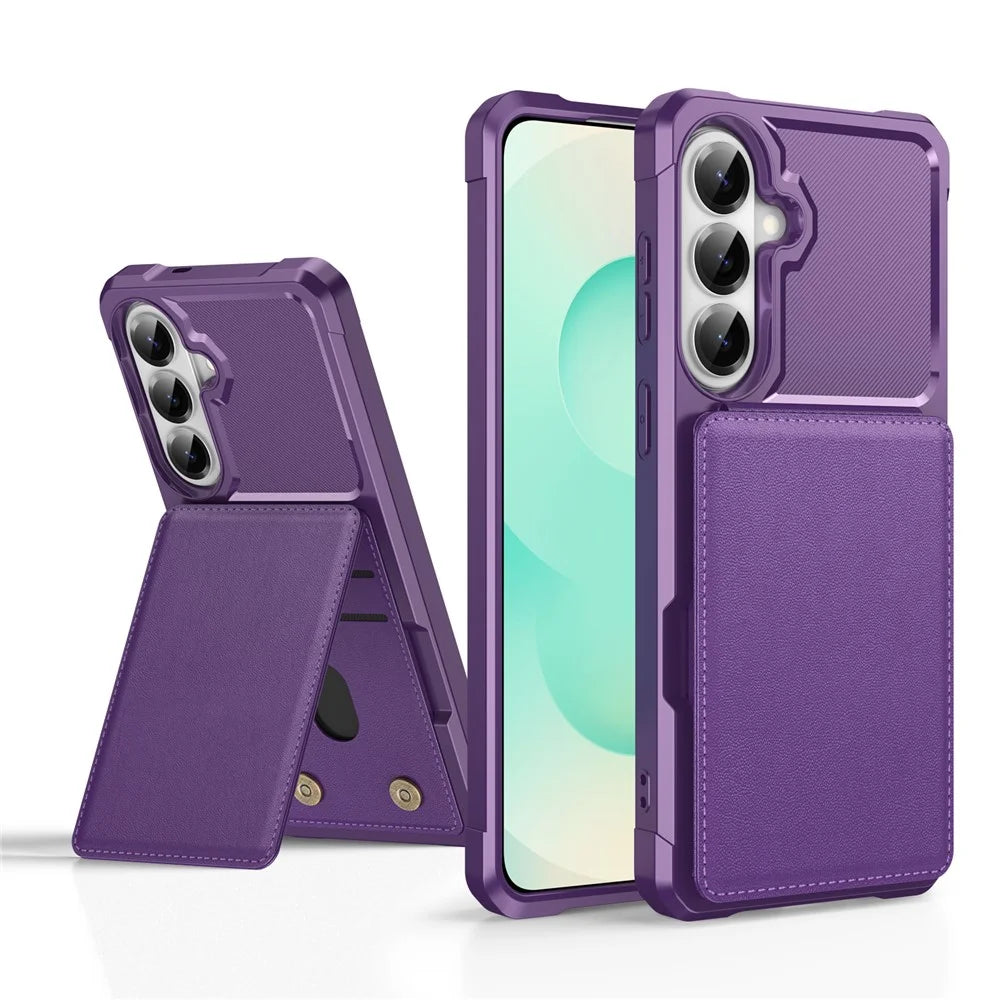 For Samsung Galaxy S26+ Case with Card Slot Kickstand PU Leather + TPU Phone Cover - Purple - 2