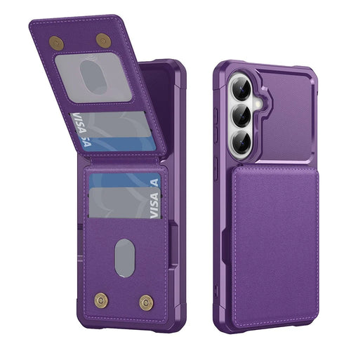 For Samsung Galaxy S26 Case with Card Slot Kickstand PU Leather + TPU Phone Cover - Purple - 1