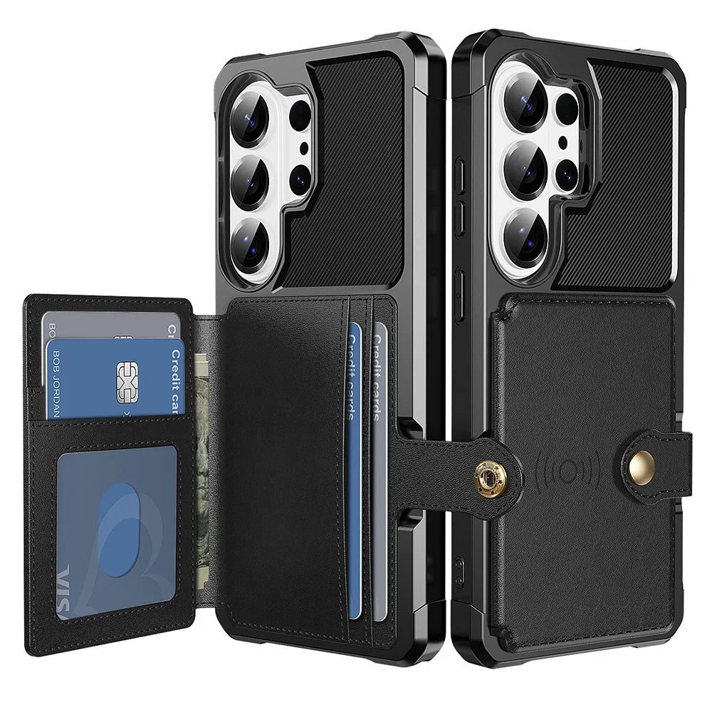 For Samsung Galaxy S26 Ultra Case with Card Holder PU Leather + TPU Phone Back Cover - Black - 1