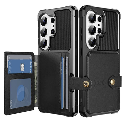 For Samsung Galaxy S26 Ultra Case with Card Holder PU Leather + TPU Phone Back Cover - Black - 1
