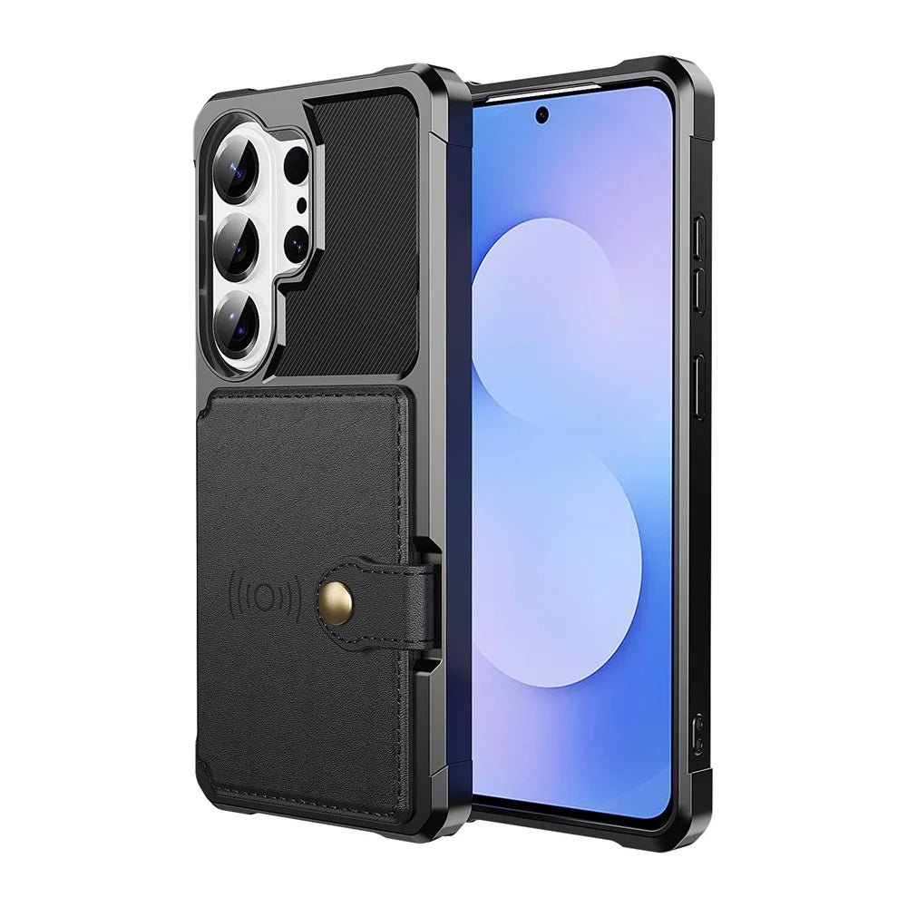 For Samsung Galaxy S26 Ultra Case with Card Holder PU Leather + TPU Phone Back Cover - Black - 2