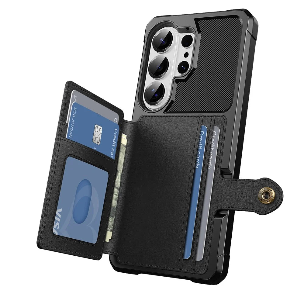 For Samsung Galaxy S26 Ultra Case with Card Holder PU Leather + TPU Phone Back Cover - Black - 3