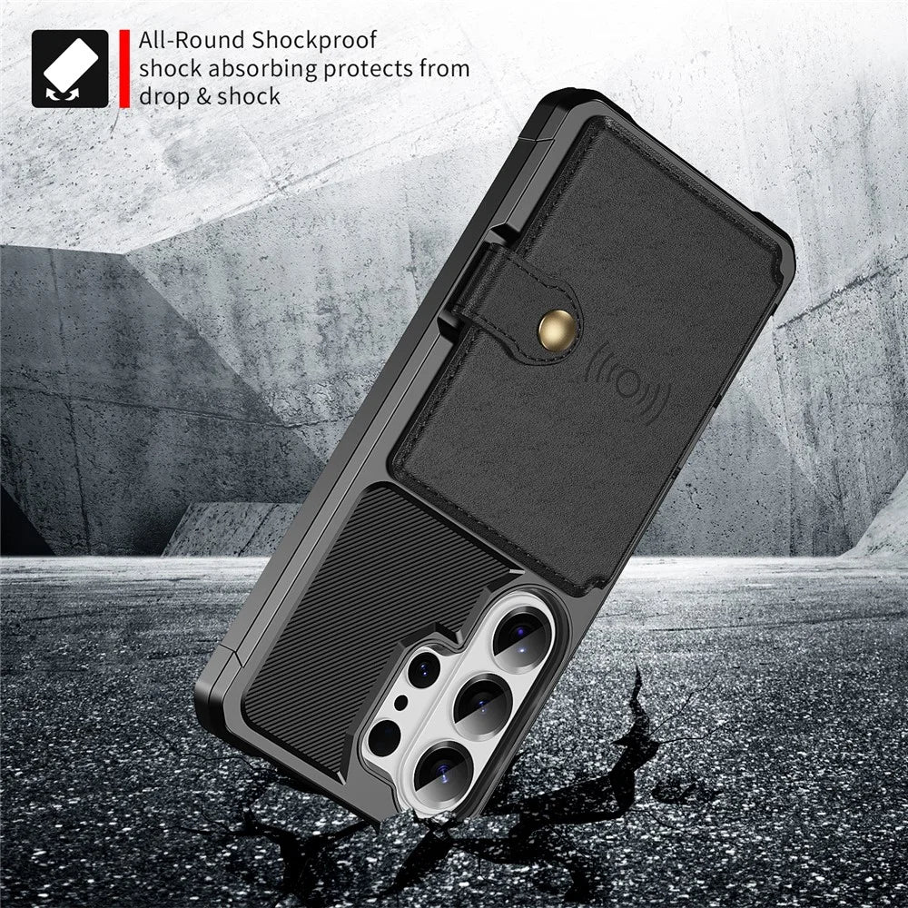 For Samsung Galaxy S26 Ultra Case with Card Holder PU Leather + TPU Phone Back Cover - Black - 4