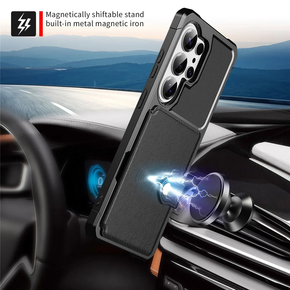 For Samsung Galaxy S26 Ultra Case with Card Holder PU Leather + TPU Phone Back Cover - Black - 6