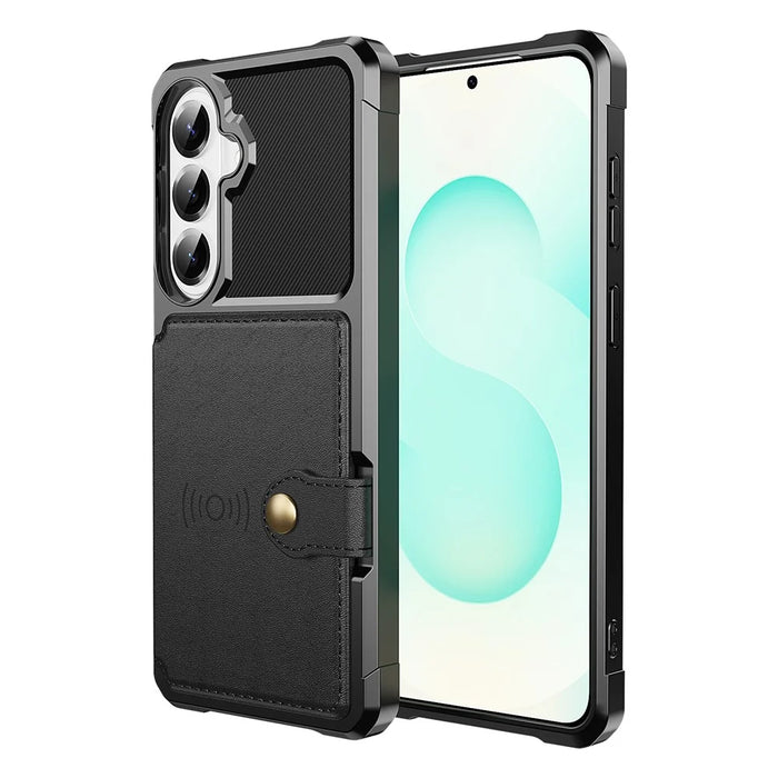 For Samsung Galaxy S26+ Case with Card Holder PU Leather + TPU Phone Back Cover - Black - 2