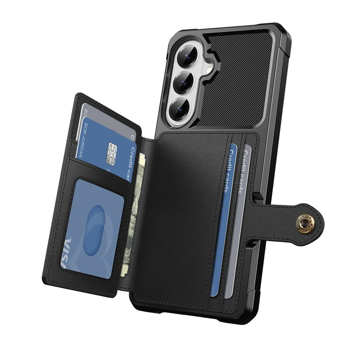 For Samsung Galaxy S26+ Case with Card Holder PU Leather + TPU Phone Back Cover - Black - 3